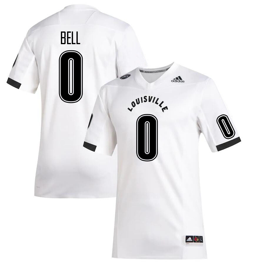 Men #0 Chris Bell Louisville Cardinals College Football Jerseys Stitched Sale-White - Click Image to Close